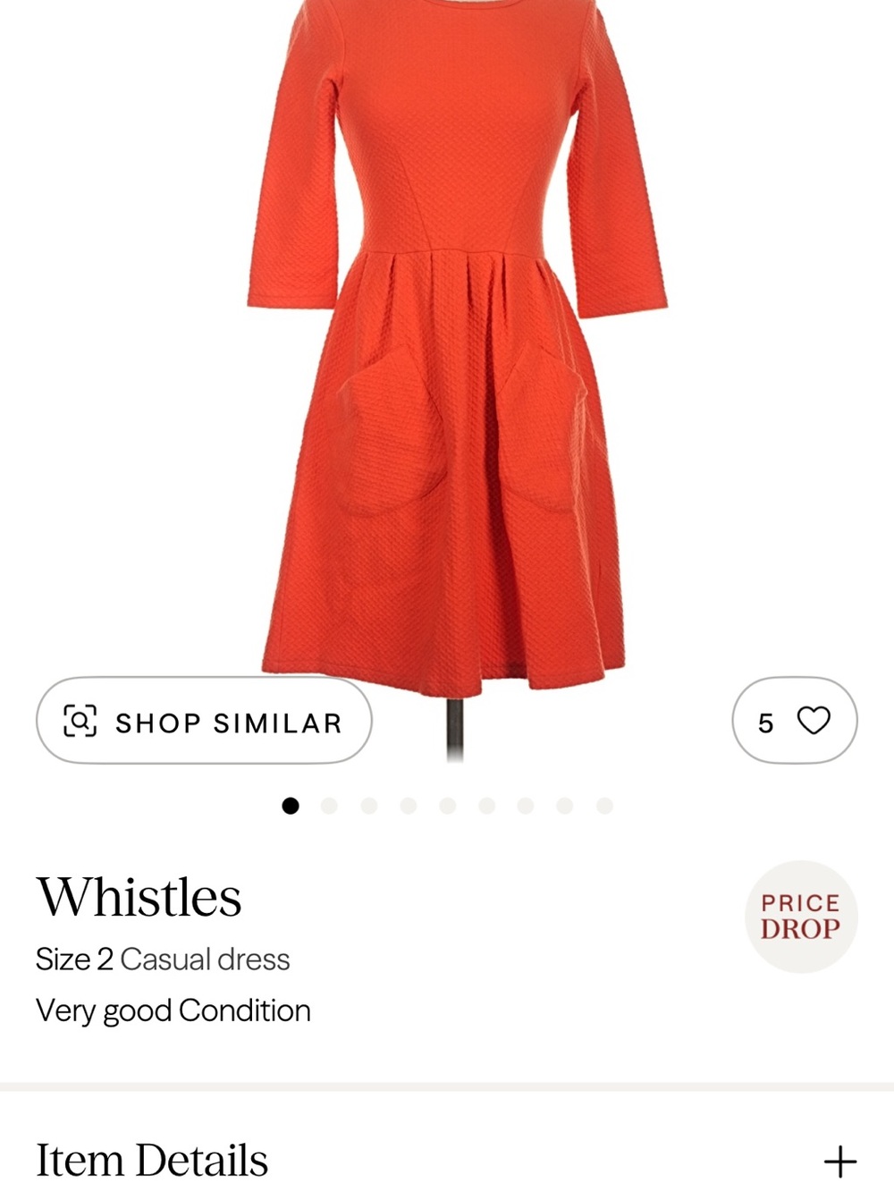 Whistles Bright Orange Textured Fit-and-Flare Dress